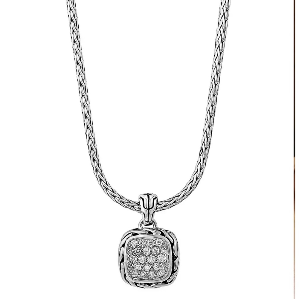 NWOT John Hardy Sterling Silver Pave Diamond Pendant Necklace